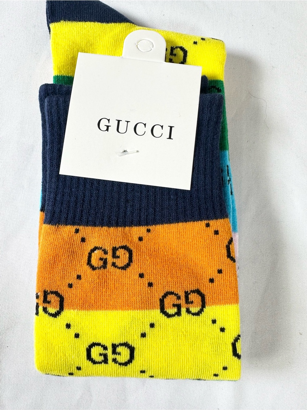 Fashion Luxury Rainbow GG Pattern Crew Socks “17 cuff to toe (Unisex)